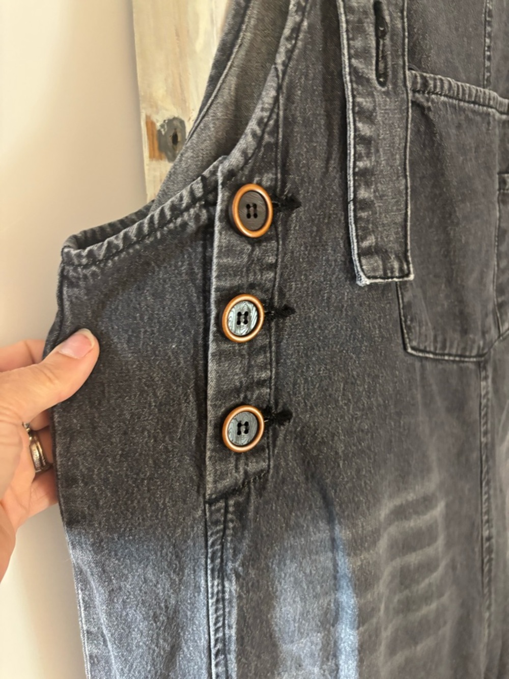 Easel large oversized Distressed Denim Overalls with Bandana Patch, bohemian - Picture 3 of 14